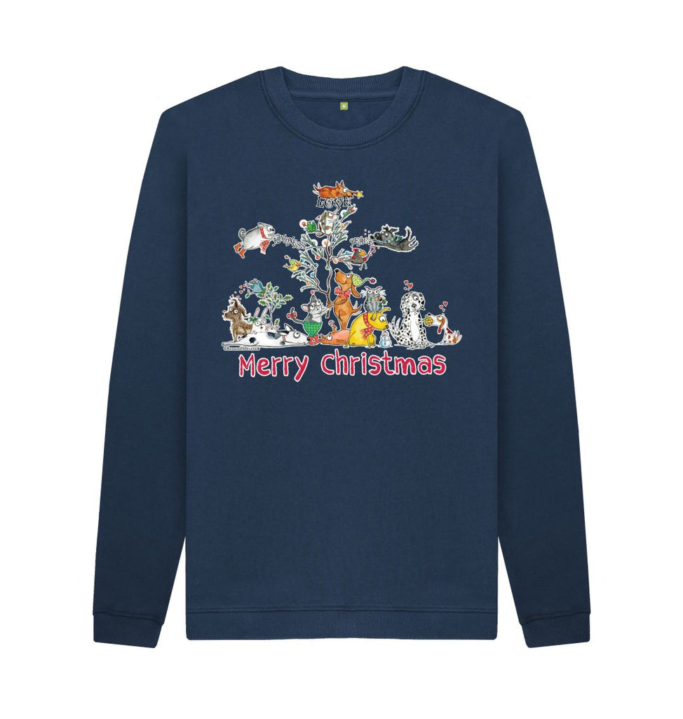 Navy Blue Merry Christmas: Love Kindness Peace Organic Crew Neck Sweatshirt