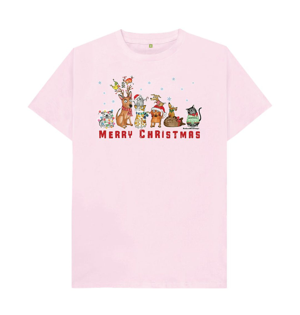 Pink \"Merry Christmas with FURiends\" Organic T-shirt