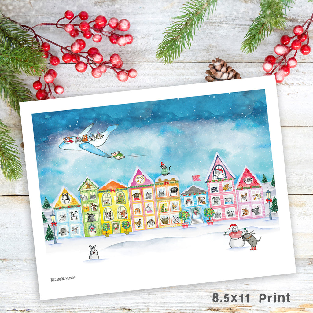 "The Best Neighborhood" Holiday Archival Giclée Print - Red and Howling