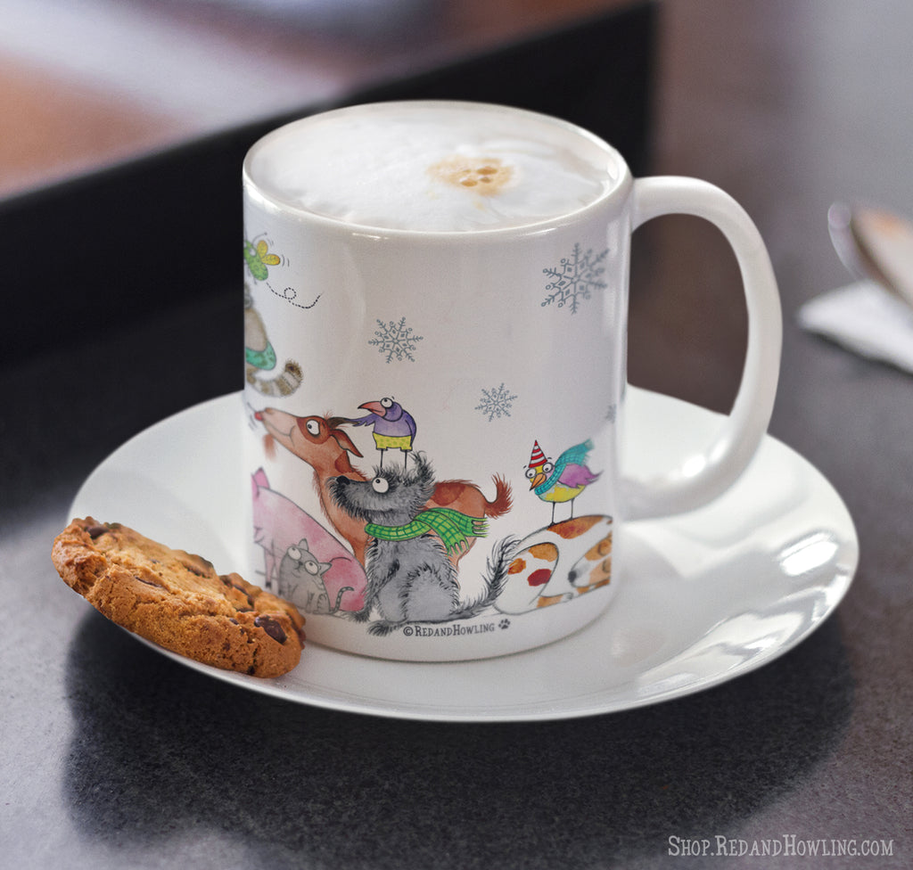 Love All The Animals Holiday Mug - Red and Howling