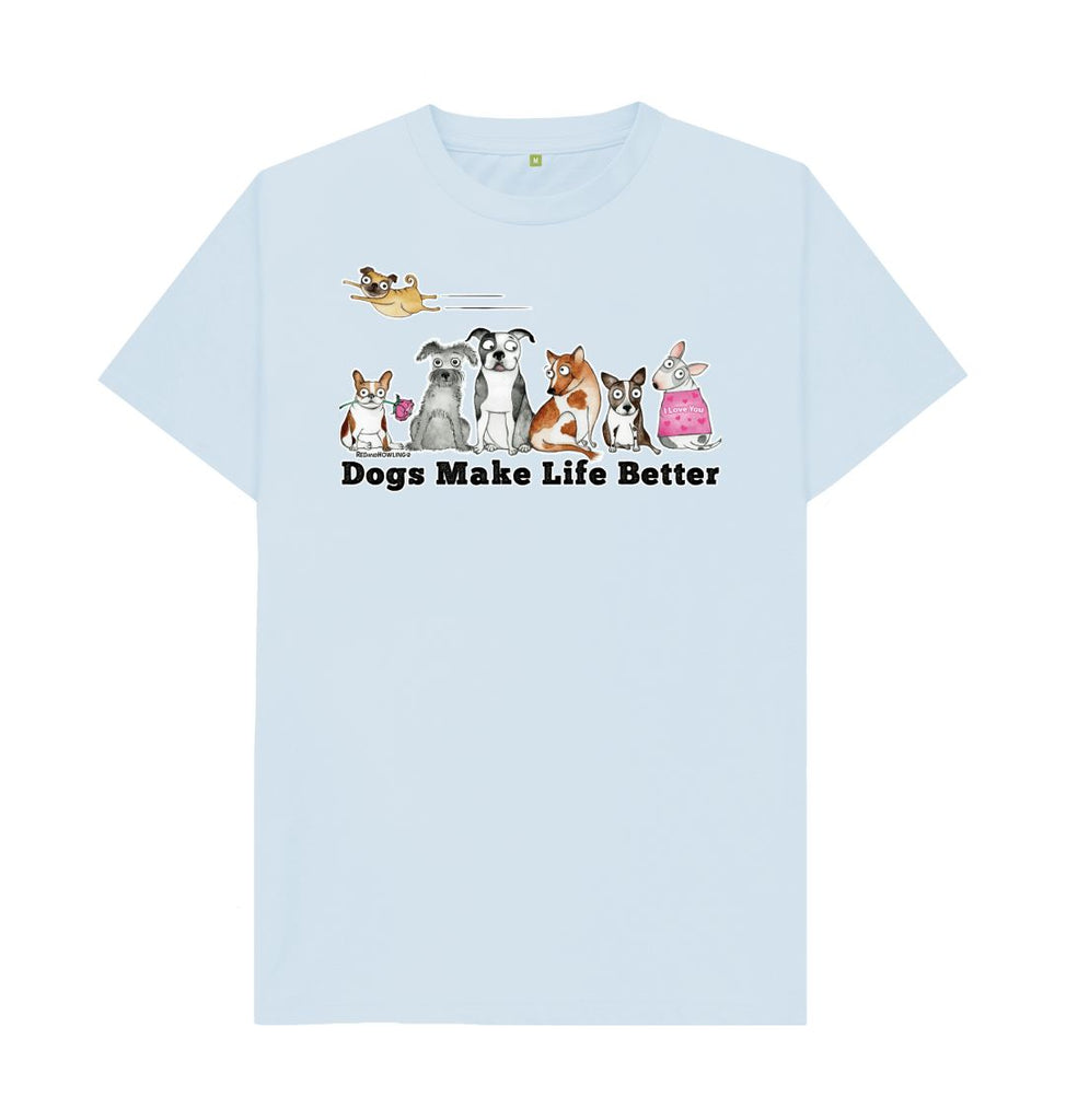 Sky Blue Dogs Make Life Better Organic T-shirt