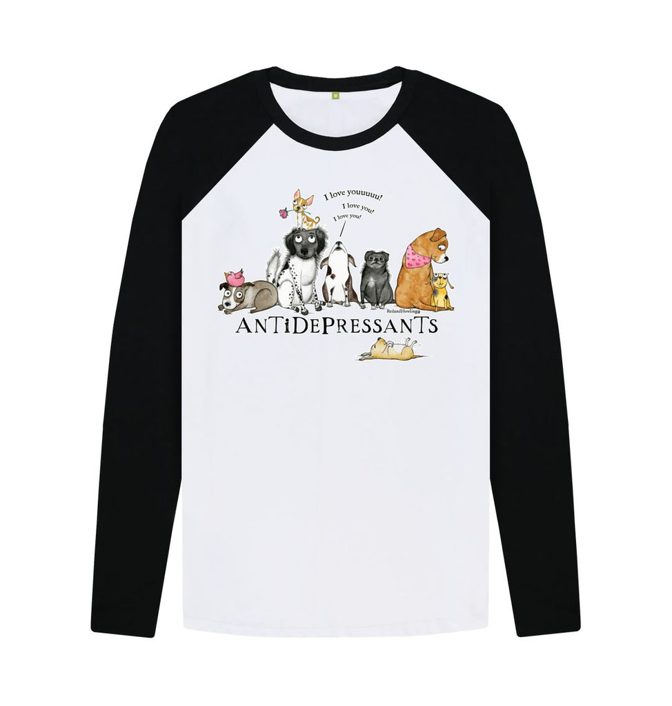 Black-White Antidepressants Dogs Organic Baseball T-shirt