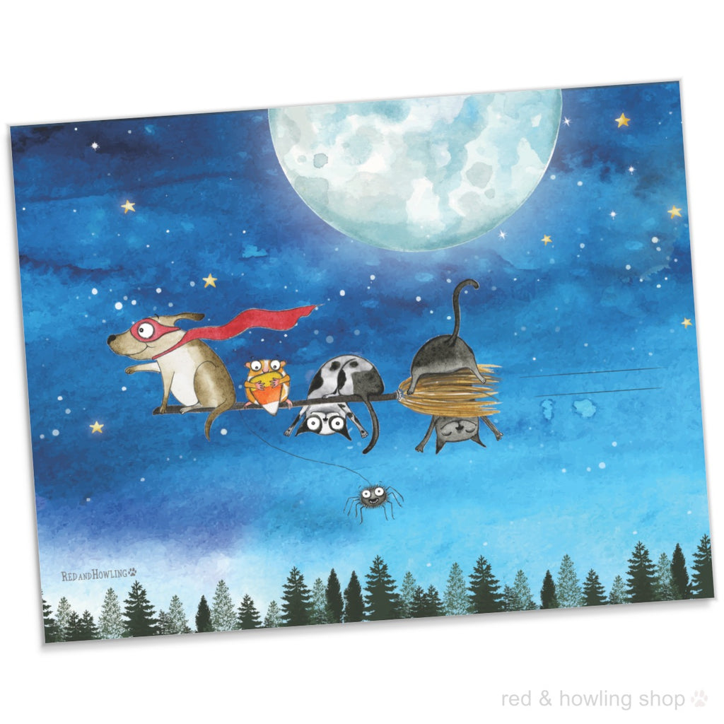 "Broom Ride With Friends" Archival Giclée Print - Red and Howling