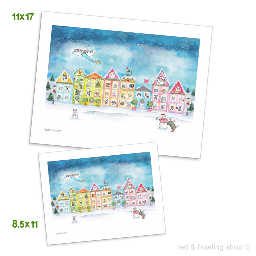 "The Best Neighborhood" Holiday Archival Giclée Print - Red and Howling