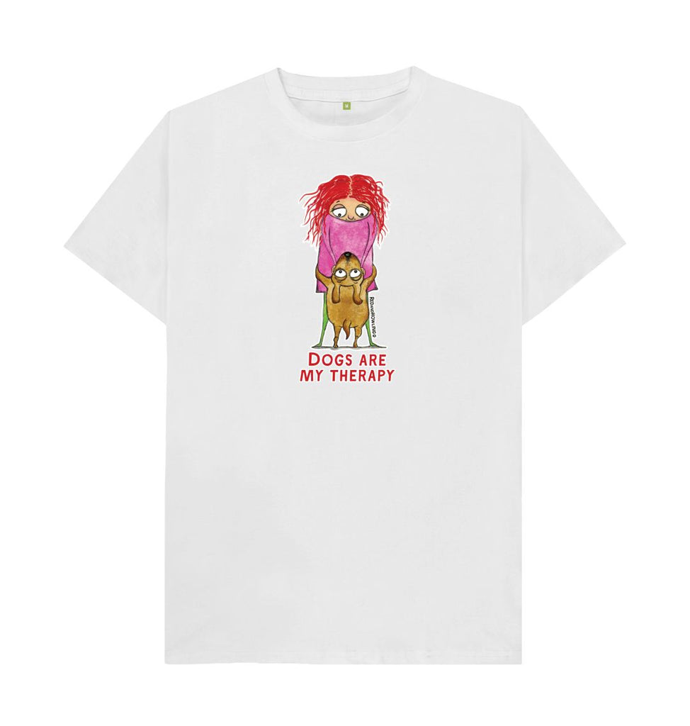 White \"Dogs are my Therapy\" Organic T-shirt